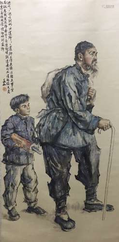A Chinese Figures Painting Scroll, Jiang Zhaohe Mark