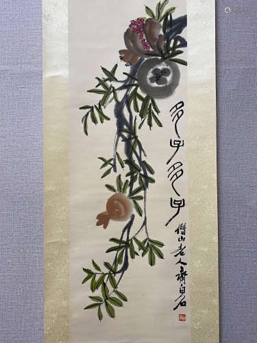 A Chinese Flower&bird Painting Scroll, Qi Baishi Mark