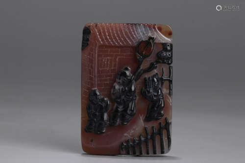 A Chinese Figures Carved Agate Pendant