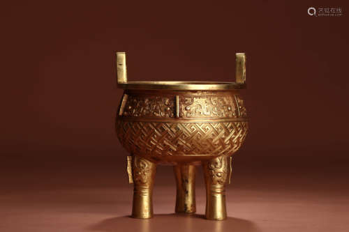 A Chinese Gild Copper Three-legged Incense Burner