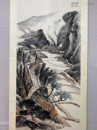 A Chinese Landscape Painting Scroll, He Haixia Mark