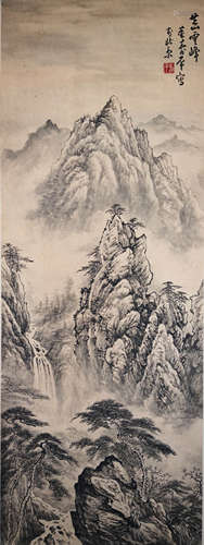 A Chinese Mountain Painting Scroll, Dong Shouping Mark