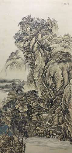 A Chinese Landscape  Painting Scroll, Chen Shaomei Mark