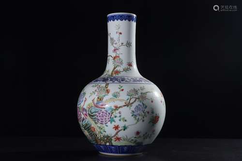 A Chinese Famille Rose Floral Porcelain Vase