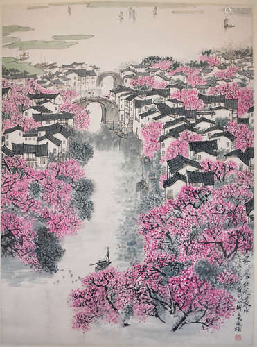 A Chinese Flowers Painting Scroll, Song Wenzhi Mark