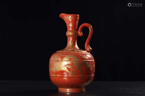 a Chinese Iron Red Gild Dragon Pattern Porcelain Flower Watering