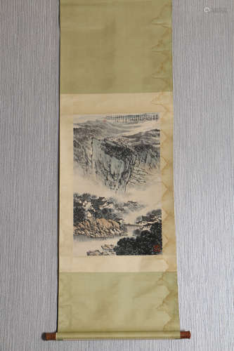 A Chinese Landscape Painting Scroll, Song Wenzhi Mark