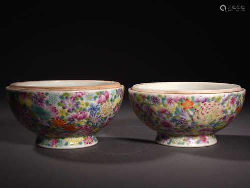 A Pair of Chinese Famille Rose Floral Porcelain Vat