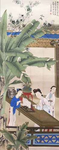 A Chinese Figures Painting Scroll, Lu Xiaoman Mark