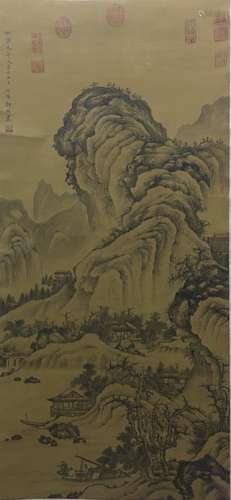 A Chinese Landscape Painting Silk Scroll, Guo Xi Mark