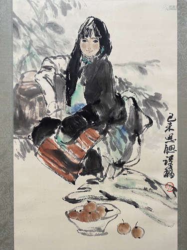 A Chinese Figure Painting Scroll, Zhou Sicong Mark