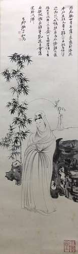 A Chinese Guanyin Ink Painting Scroll, Zhang Daqian Mark