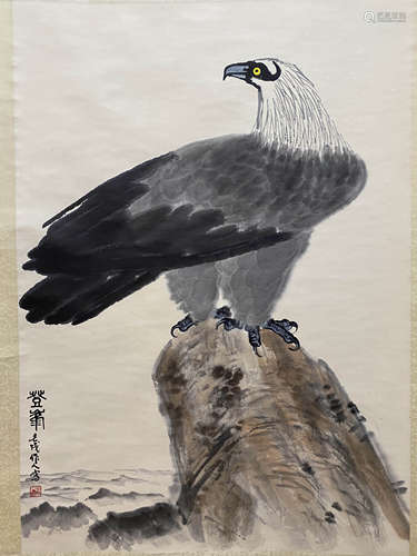 A Chinese Eagle Painting Scroll, Wu Zuoren Mark