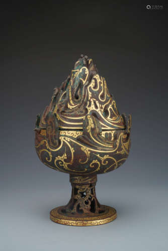 A Chinese Gold Inlaying Boshan Incense Burner