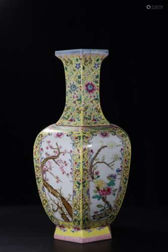 A Chinese Famille Rose Floral Twine Pattern  Porcelain Square Vase