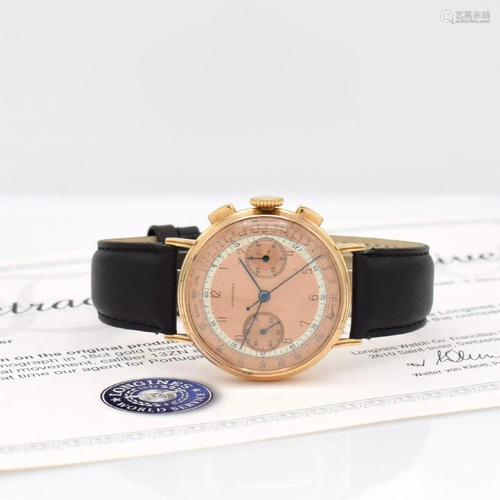 LONGINES 13 ZN rare 18k pink gold fly-back-chrono…