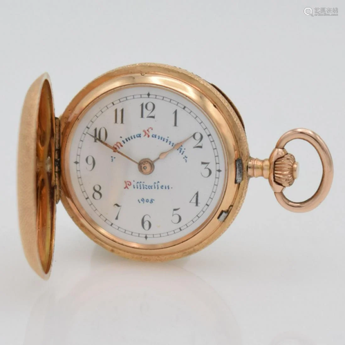 14k pink gold half hunter ladies pocket watch