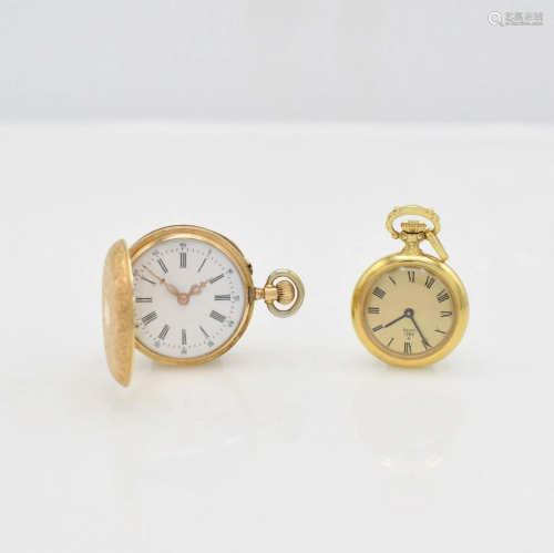 Set of 2 14k pink/yellow gold ladies pocket watches