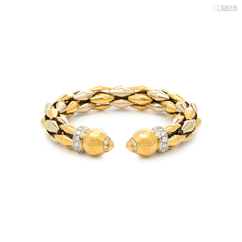 BICOLOR GOLD AND DIAMOND CUFF BRACELET