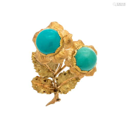 BUCCELLATI, YELLOW GOLD AND TURQUOISE FLO…
