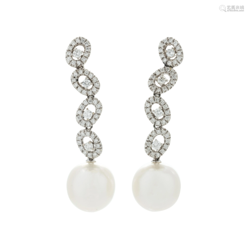 CULTURED SOUTH SEA PEARL AND DIAMOND EARCL…