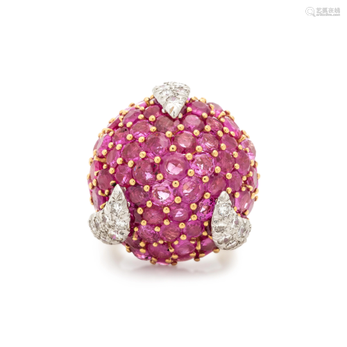 PINK SAPPHIRE AND DIAMOND BOMBE RING