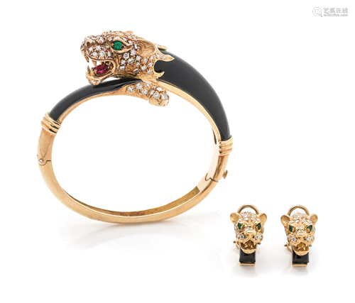 DIAMOND, ONYX AND GEMSTONE LION SET