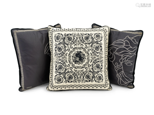 Three Versace Pillows Largest, 16 inches square.
