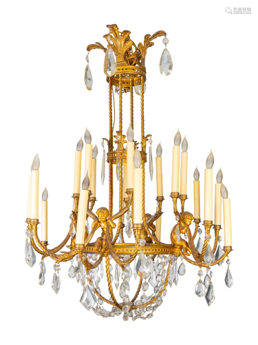 A Louis XVI Style Gilt-Bronze and Glass Twenty-Light