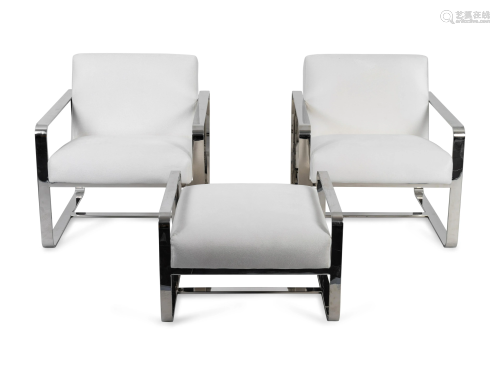A Pair of Mitchell Gold Chromed Armchairs and Otto…