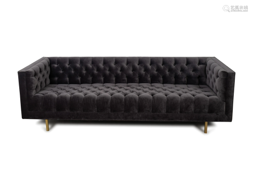 A Contemporary Smokey Grey Tufted Mohair/Velvet Sofa