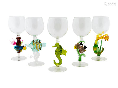 Twenty-eight Blown Clear and Colored Glass Figural Wine