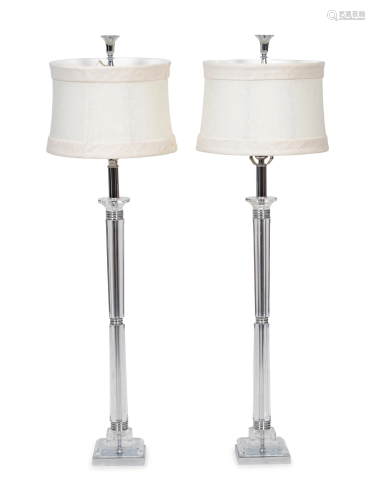 A Pair of Lucite and Chrome Based Table Lamps