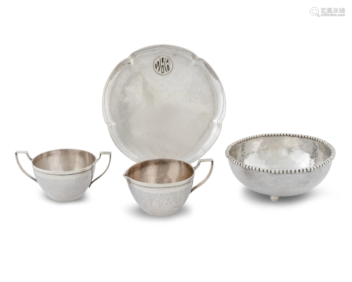 Four American Hand Wrought Silver Articles Diamet…