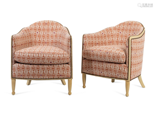 A Pair of Louis XVI Style White-Painted Upholstered