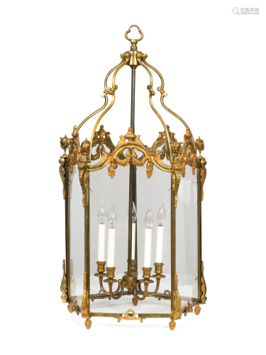 A Pair of Louis XVI Style Gilt Metal Hall Lanterns