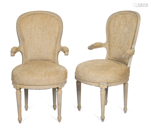 Four Louis XVI Style Carved and Painted Fauteuils
