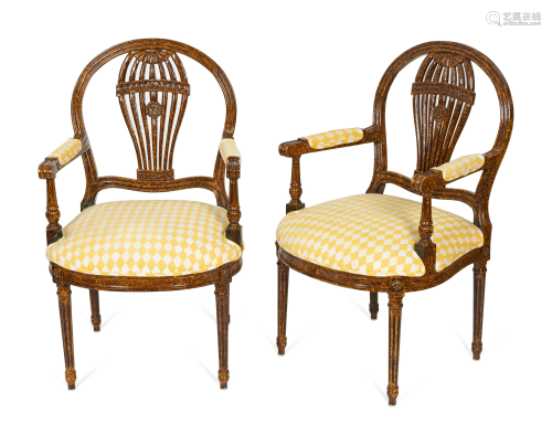 A Pair of Louis XVI Style Balloon Back Open Armchairs