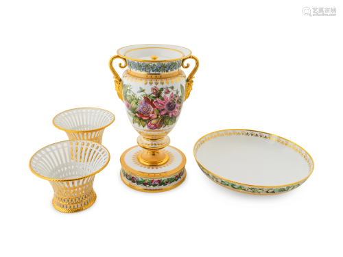 Four Sevres Porcelain Articles Bowl, diameter 15 5/8