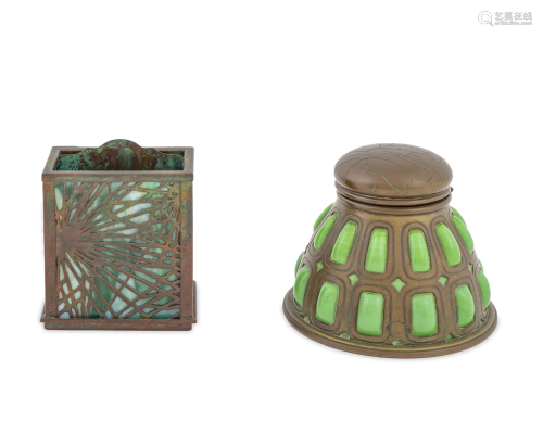 A Tiffany Studios Patinated Bronze and Glass In…