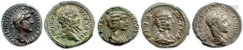 Lot of five (5) Roman silver denarii