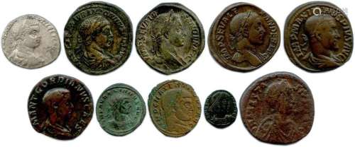 Lot of ten (10) bronze coins, billon including one…