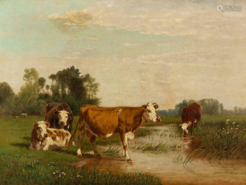 Clinton Loveridge (American, 1838-1915) Cows …