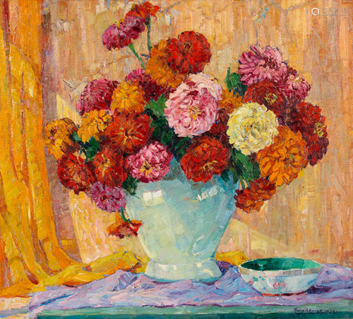 Nellie Augusta Knopf (American, 1875-1962) Zinnias,