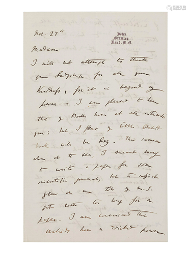 DARWIN, Charles (1809-1882). Autograph letter signed