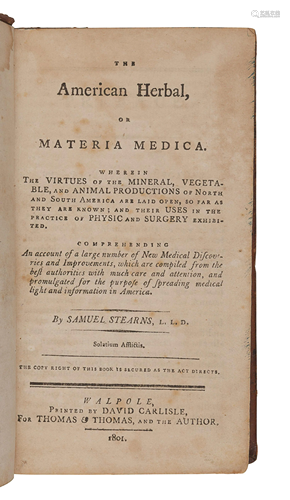 STEARNS, Samuel (1741-1810). The American Herbal or