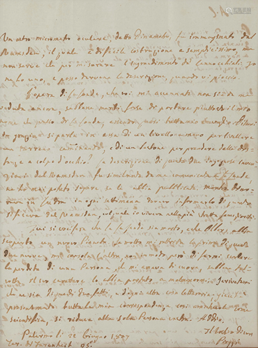 PIAZZI, Giuseppe (1746-1826). Autograph letter signed