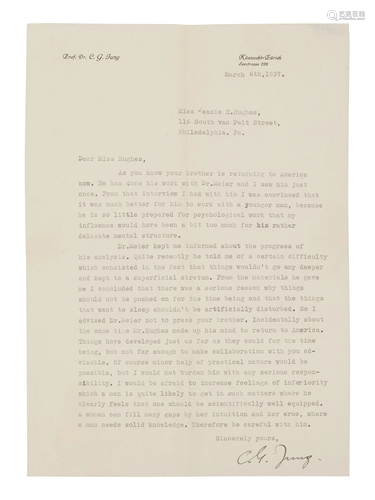 JUNG, Carl Gustav (1875-1961). Typed letter sig…