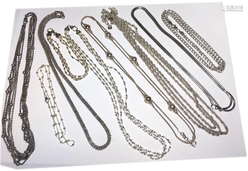 LOT OF (8) STERLING SILVER NECKLACES, 150 GRA…