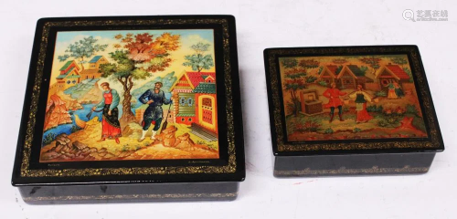 RUSSIAN PAINTED DRESSER BOXES, LOT OF (2)